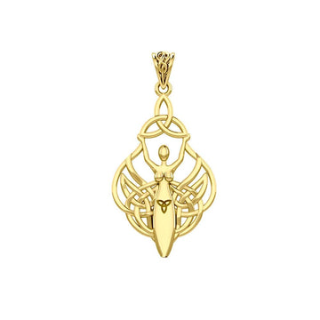 Celtic Goddess Holding Trinity Knot 14K Yellow Gold Pendant GPD5847 - Jewelry